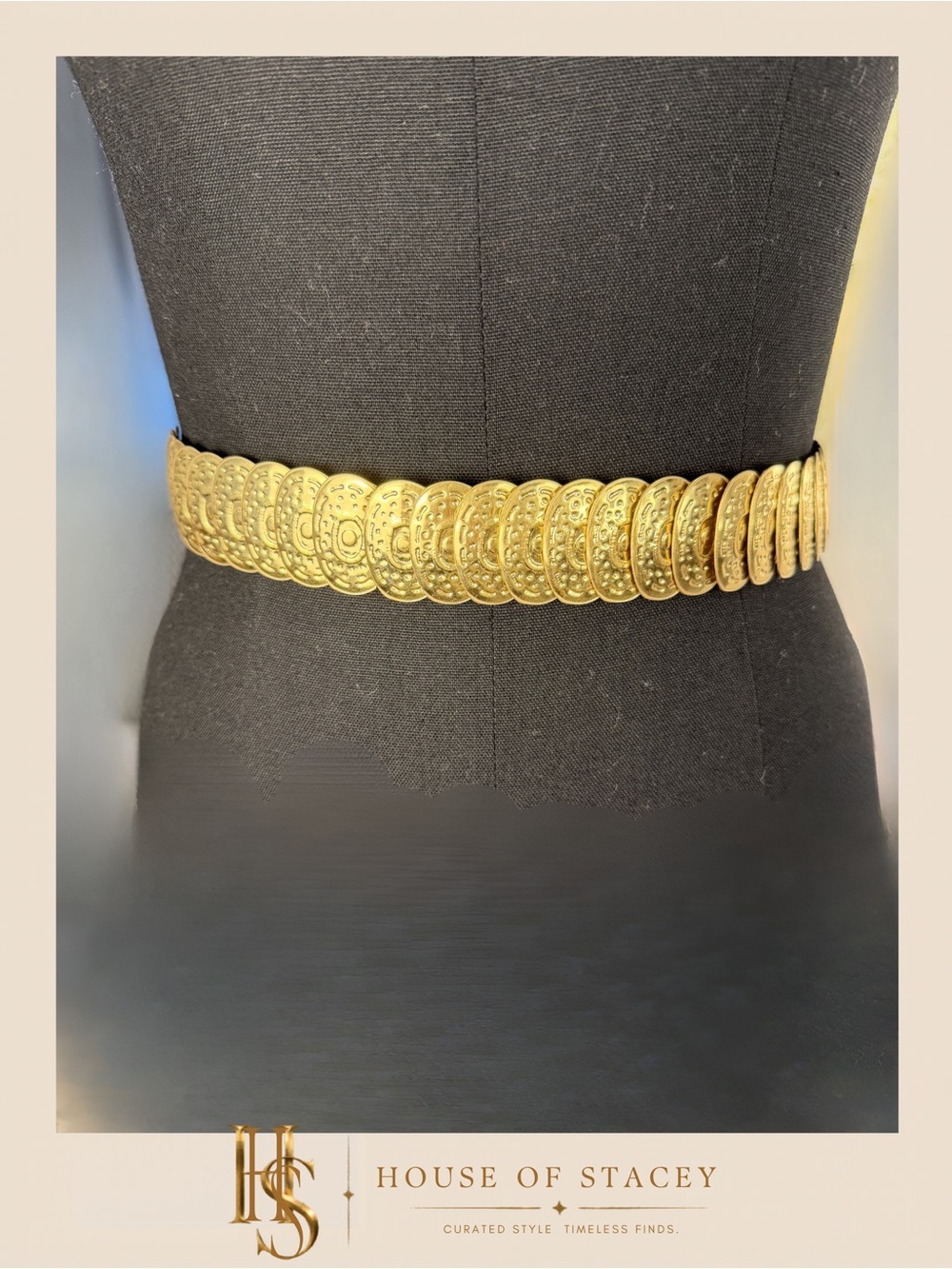 Vintage Mid-Century Gold Tone Medallion Stretch Waist Belt Boho Retro